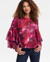 Inc International Concepts Women's Printed Ruffled Top, Macy's Exclusive In Pink