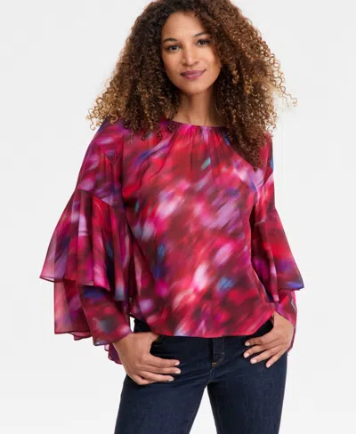 Inc International Concepts Women's Printed Ruffled Top, Macy's Exclusive In Pink