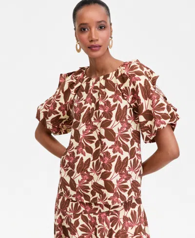 Inc International Concepts Women's Printed Ruffle-sleeve Top, Macy's Exclusive In Pink