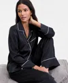 Inc International Concepts Women's Printed Satin Long Pajama Set, Macy's Exclusive In Black