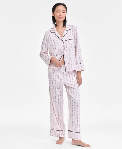 Inc International Concepts Women's Printed Satin Long Pajama Set, Macy's Exclusive In Multi