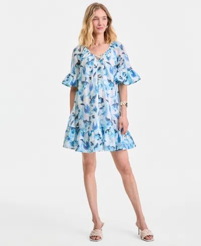 Inc International Concepts Women's Printed Short Sleeve Dress, Macy's Exclusive In Blue