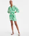 Inc International Concepts Women's Printed Side-tie Mini Dress, Exclusively At Macy's In Green