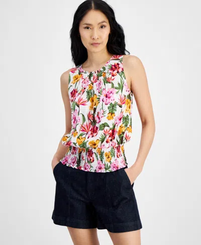 Inc International Concepts Women's Printed Sleeveless Smocked Tank Top, Created For Macy's In Marini Placement