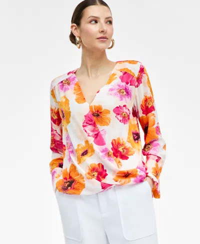 Inc International Concepts Women's Printed Surplice Blouse, Exclusively At Macy's