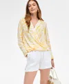 Inc International Concepts Women's Printed Surplice Blouse, Exclusively At Macy's In Neutral