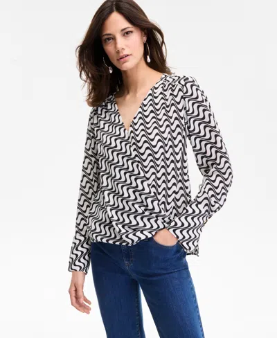 Inc International Concepts Women's Printed Surplice Long-sleeve Blouse, Exclusively At Macy's