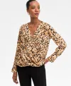 Inc International Concepts Women's Printed Surplice-neck Blouse, Macy's Exclusive In Neutral