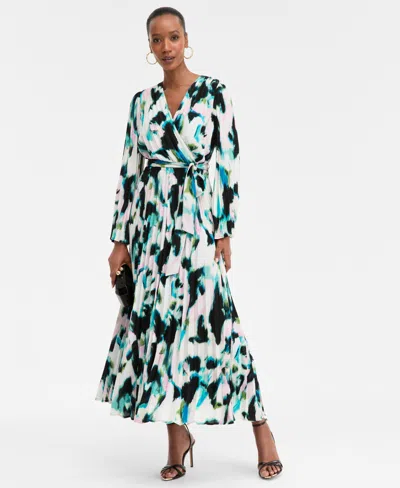 Inc International Concepts Womens Printed Surplice Neck Maxi Dress Macys Exclusive P Xs Xxl In Blue
