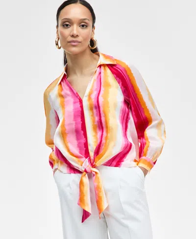 Inc International Concepts Women's Printed Tie-front Blouse, Exclusively At Macy's