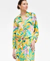 Inc International Concepts Women's Printed Tie-front Blouse, Exclusively At Macy's In Multi