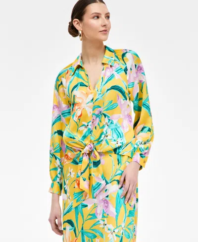 Inc International Concepts Women's Printed Tie-front Blouse, Exclusively At Macy's In Multi