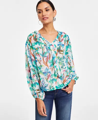 Inc International Concepts Women's Printed Tie-neck Top, Exclusively At Macy's In Gala Garde