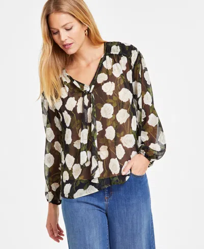 Inc International Concepts Women's Printed Tie-neck Top, Exclusively At Macy's In Velma Rose