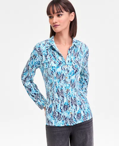 Inc International Concepts Women's Printed Utility Top, Macy's Exclusive In Blue
