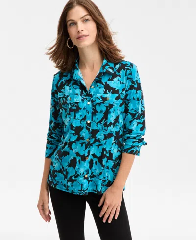 Inc International Concepts Women's Printed Utility Top, Macy's Exclusive In Blue