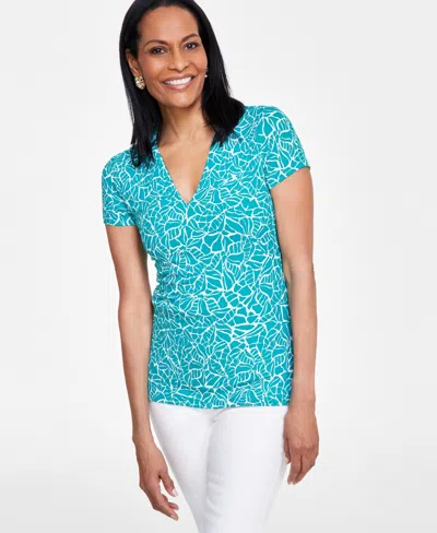 Inc International Concepts Women's Printed V-neck Top, Created For Macy's In Mina Mosaic