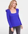 INC INTERNATIONAL CONCEPTS WOMEN'S PUFF-SLEEVE SQUARE-NECK RIBBED TOP, CREATED FOR MACY'S