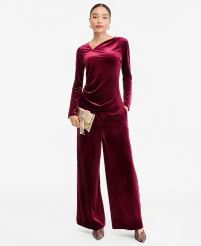 Inc International Concepts Women's Pull-on Velvet Wide-leg Pants, Macy's Exclusive In Berry Wine