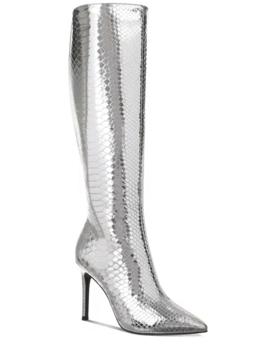 Inc International Concepts Women's Rajel Knee High Boots, Created For Macy's In Silver Snake