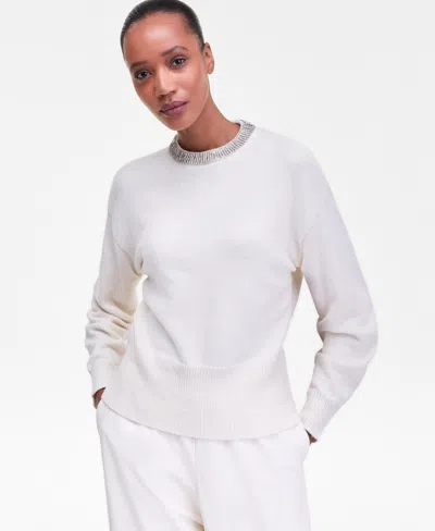 Inc International Concepts Women's Rhinestone Collar Sweater, Macy's Exclusive In White