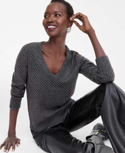Inc International Concepts Women's Rhinestone Embellished Sweater, Macy's Exclusive In Gray