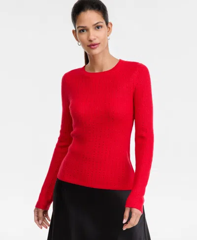 Inc International Concepts Women's Rhinestone Rib Sweater, Macy's Exclusive In Red