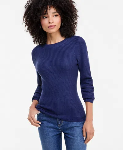 Inc International Concepts Women's Rhinestone Rib Sweater, Macy's Exclusive In Indigo Night