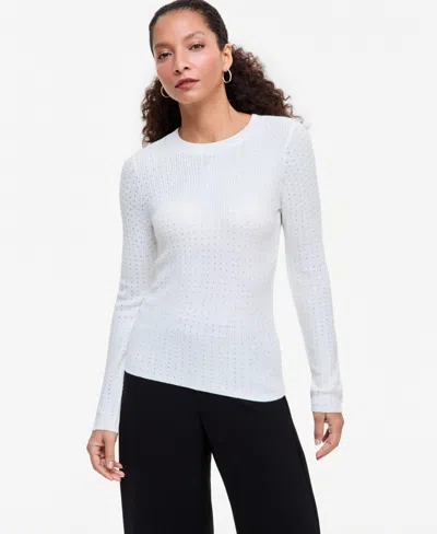 Inc International Concepts Women's Rhinestone Rib Sweater, Macy's Exclusive In White
