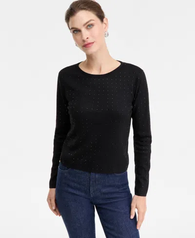 Inc International Concepts Women's Rhinestone Scoop-neck Sweater, Macy's Exclusive In Black