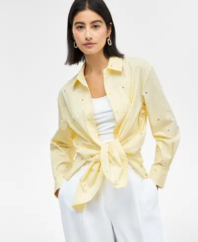 Inc International Concepts Women's Rhinestone Shirt, Exclusively At Macy's In Yellow