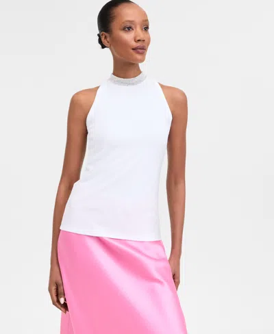 Inc International Concepts Women's Rhinestone-trim Top, Exclusively At Macy's In Bright Whi