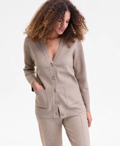Inc International Concepts Women's Rhinestone V-neck Cardigan, Macy's Exclusive In Neutral