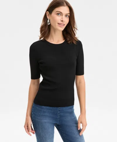 Inc International Concepts Women's Rib-knit Crewneck Sweater, Macy's Exclusive In Black