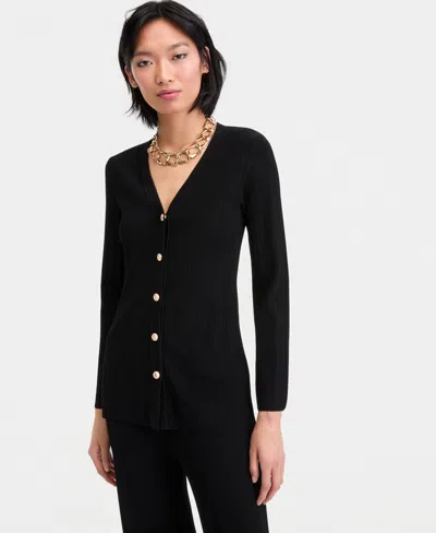 Inc International Concepts Women's Rib-knit Long Cardigan, Macy's Exclusive In Black