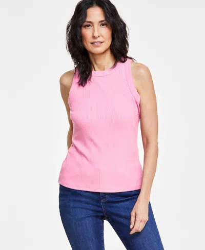 Inc International Concepts Women's Ribbed Crewneck Tank, Created For Macy's In Pink Azalea