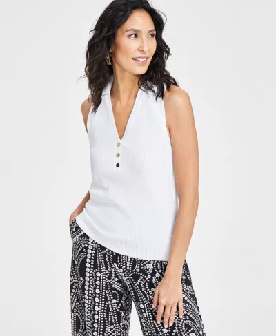 Inc International Concepts Women's Ribbed Polo Halter Top, Exclusively At Macy's In Garden Pat