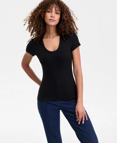 Inc International Concepts Women's Ribbed Scoop-neck Top, Exclusively At Macy's In Deep Black