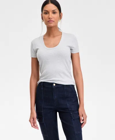 Inc International Concepts Women's Ribbed Scoop-neck Top, Exclusively At Macy's In Gray