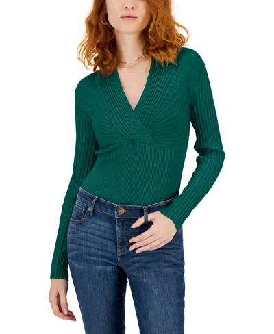 Inc International Concepts Women's Ribbed Surplice Pullover Sweater, Created For Macy's In Grn Tourmaline