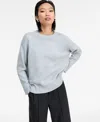 Inc International Concepts Women's Ribbed-trim Crewneck Pullover Sweater, Macy's Exclusive In Blue