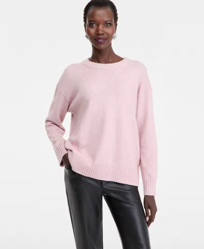 Inc International Concepts Women's Ribbed-trim Crewneck Pullover Sweater, Macy's Exclusive In Pink