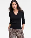 Inc International Concepts Women's Ribbed V-neck Sweater, Macy's Exclusive In Black