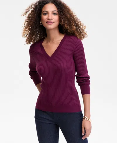 Inc International Concepts Women's Ribbed V-neck Sweater, Macy's Exclusive In Purple