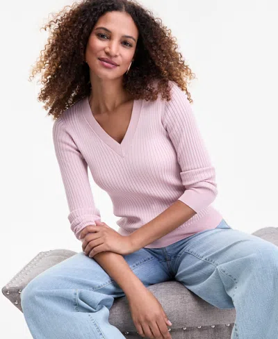 Inc International Concepts Women's Ribbed V-neck Sweater, Macy's Exclusive In Purple