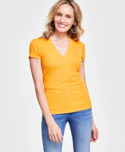 Inc International Concepts Women's Ribbed V-neck Top, Created For Macy's In Mango Daquiri