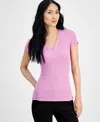 INC INTERNATIONAL CONCEPTS WOMEN'S RIBBED V-NECK TOP, CREATED FOR MACY'S