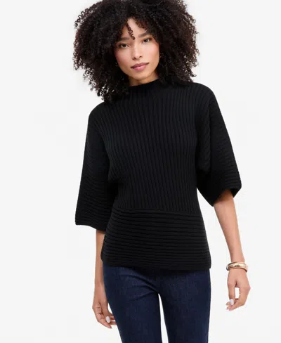 Inc International Concepts Women's Ribbed-knit Asymmetrical-hem Mockneck Sweater, Macy's Exclusive In Black