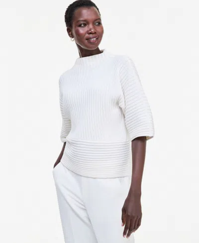 Inc International Concepts Women's Ribbed-knit Asymmetrical-hem Mockneck Sweater, Macy's Exclusive In Neutral