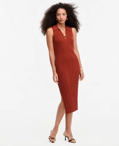 Inc International Concepts Women's Ribbed-knit Body-con Sleeveless Sweater Dress, Macy's Exclusive In Red